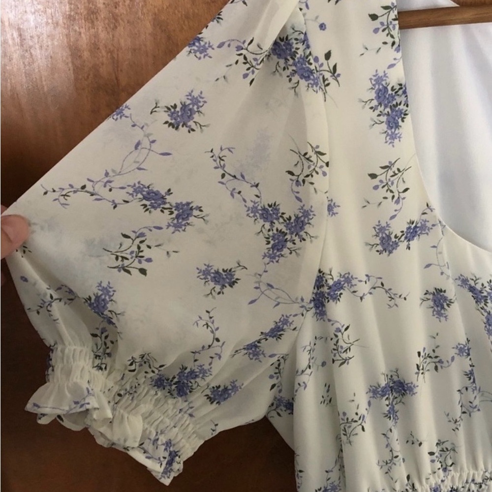 Arula White Floral Milk Maid Puff Sleeve Dress Cottagecore - Picture 5 of 5